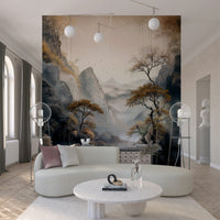 Golden Tree Serenity wall mural blending art and nature with golden foliage and a soothing palette.