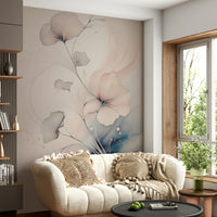 Pastel-toned floral mural evoking serenity and beauty through delicate, blooming petals.