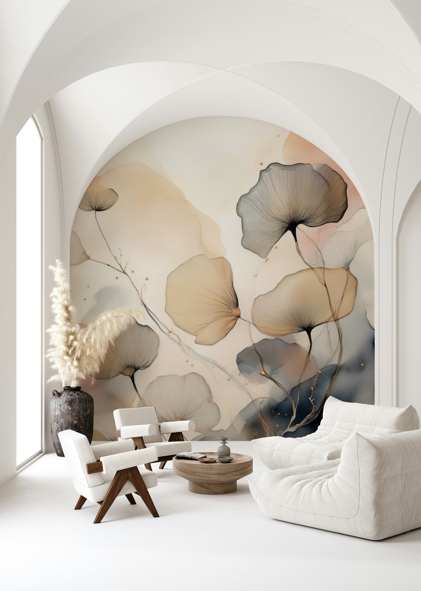 Ethereal Garden Tones mural with delicate floral details and a dreamy, painterly background.