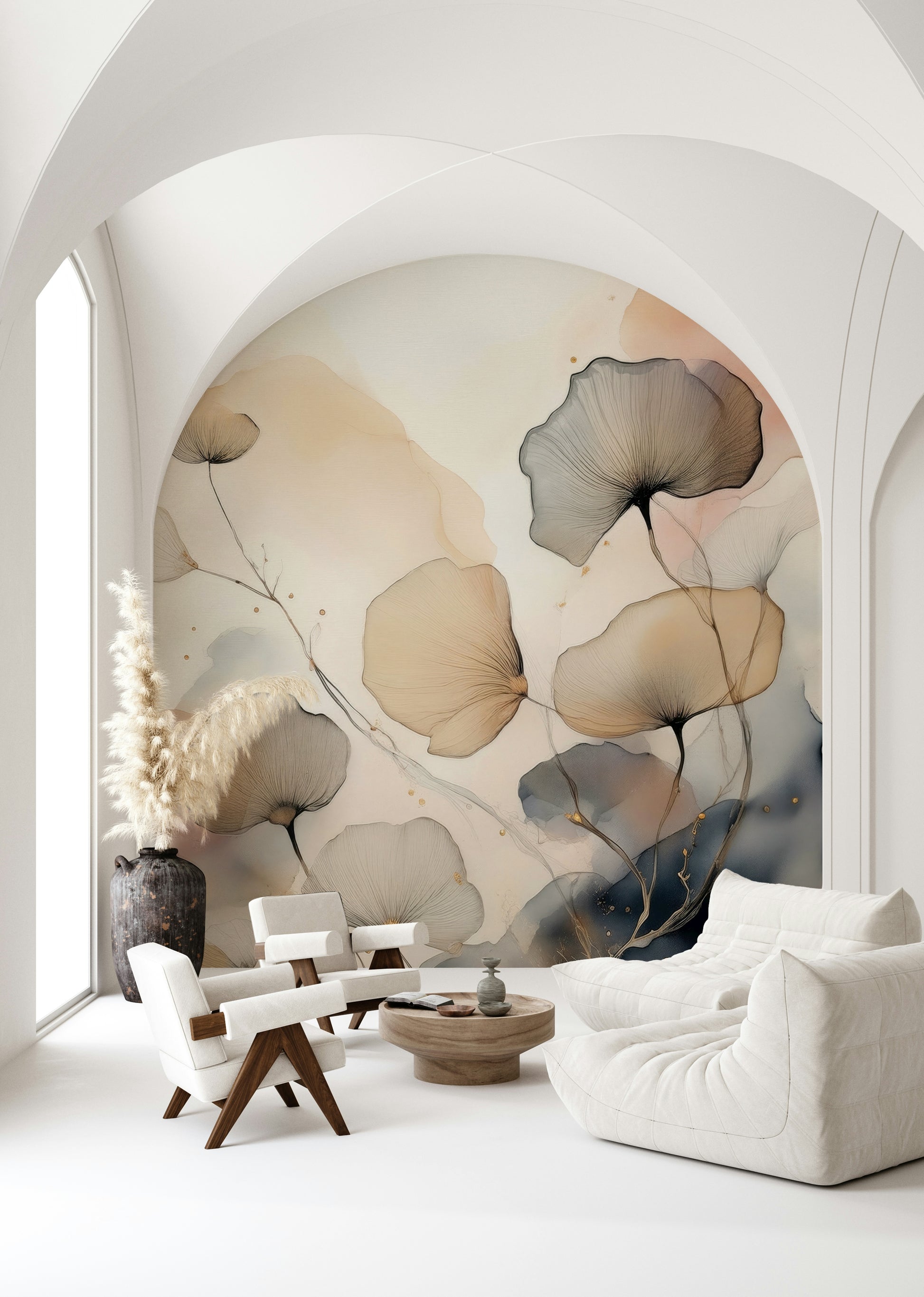 Ethereal Garden Tones mural with delicate floral details and a dreamy, painterly background.