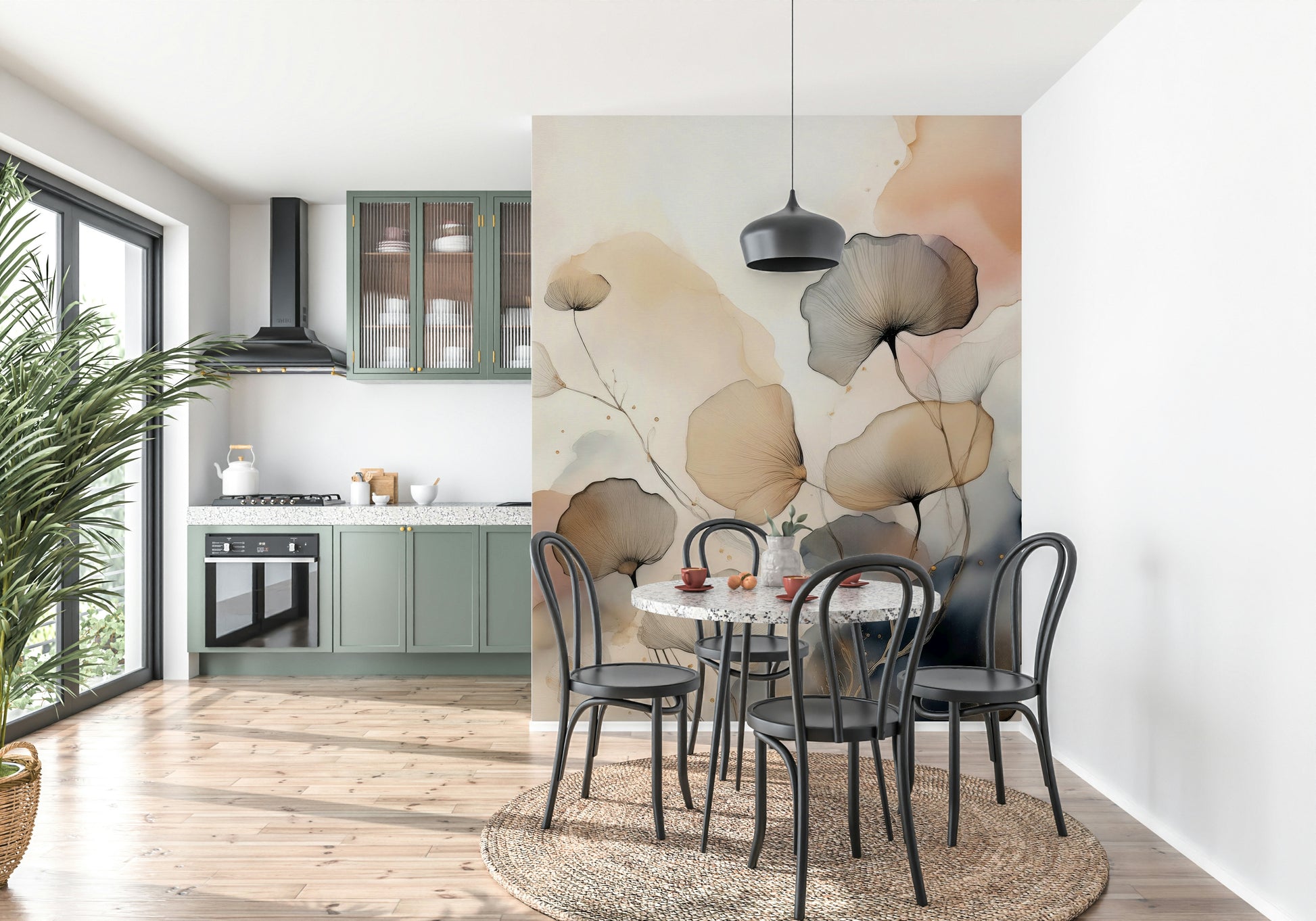 Ethereal Garden Tones wall mural featuring soft floral patterns in muted, dreamy hues.