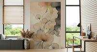 Ink Bloom Elegance design mural with flowing petals and subtle ink textures for serene spaces.