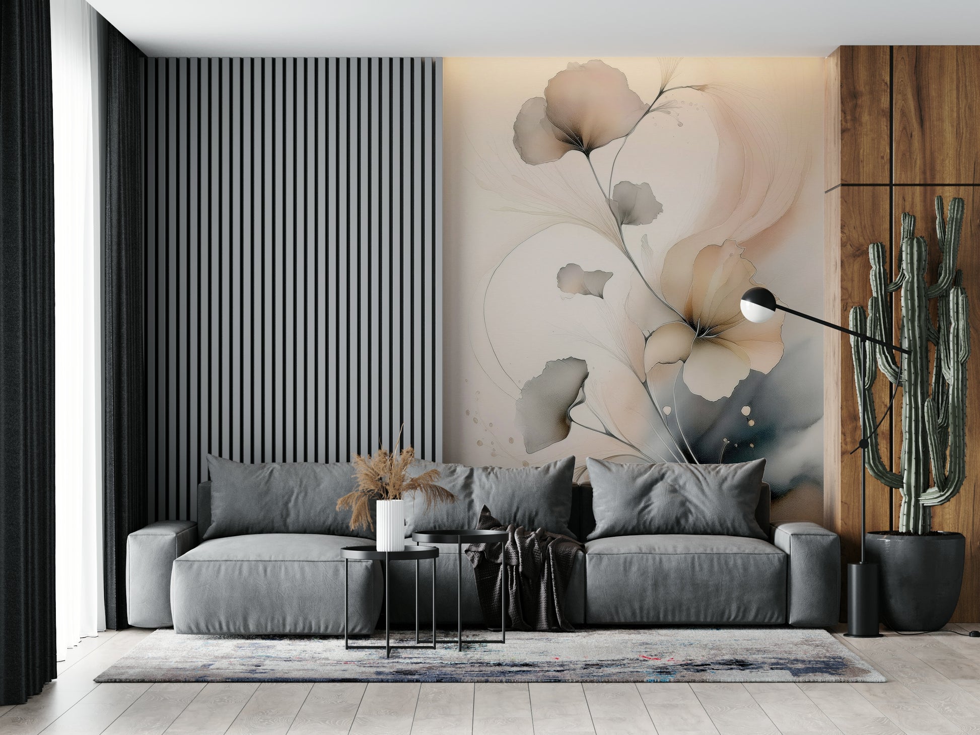 Whispers of Bloom design mural blending airy florals and watercolor tones for peaceful spaces.