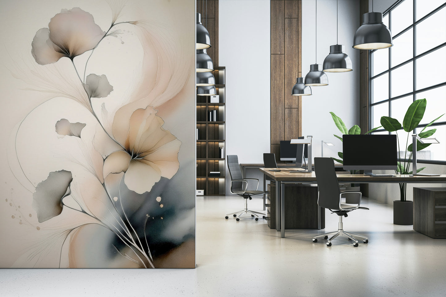 Dreamy floral wall mural with soft petals and graceful brushstrokes for elegant modern interiors.