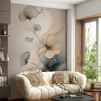 Soft watercolor-inspired mural showcasing blooming flowers for a serene and graceful interior look.