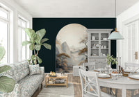 Golden tree mural with an arched composition creating a dreamy and majestic interior accent.