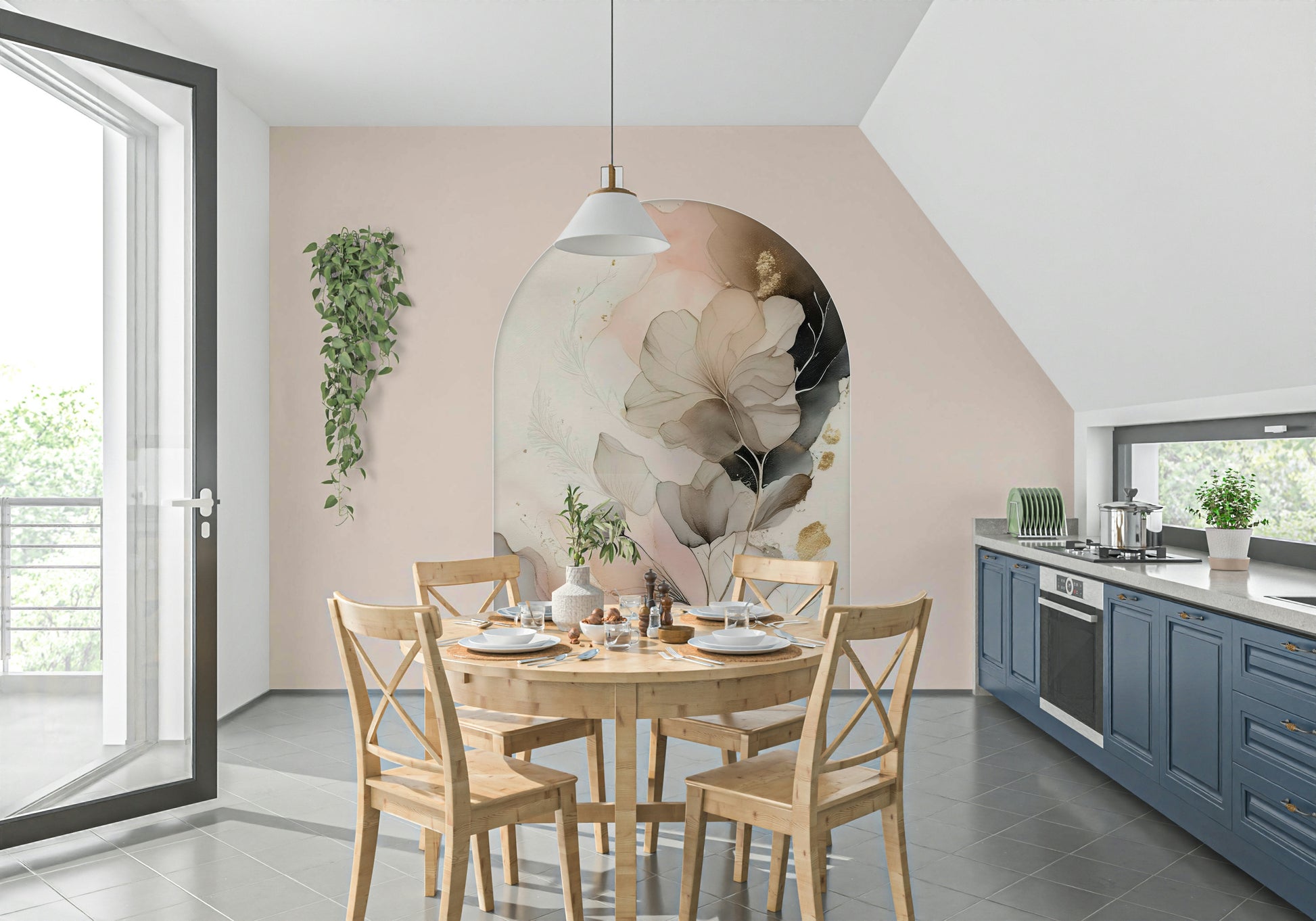 Dreamy floral mural with soft, overlapping petals perfect for bedrooms or relaxation spaces.