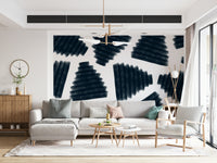 Artistic indigo mural blending watercolor textures and abstract movement for stylish interiors.