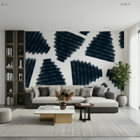 Abstract blue-toned mural with flowing indigo patterns adding depth and artistic charm.