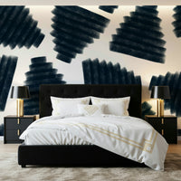 Modern wall mural with indigo abstract design creating a calm and sophisticated atmosphere.