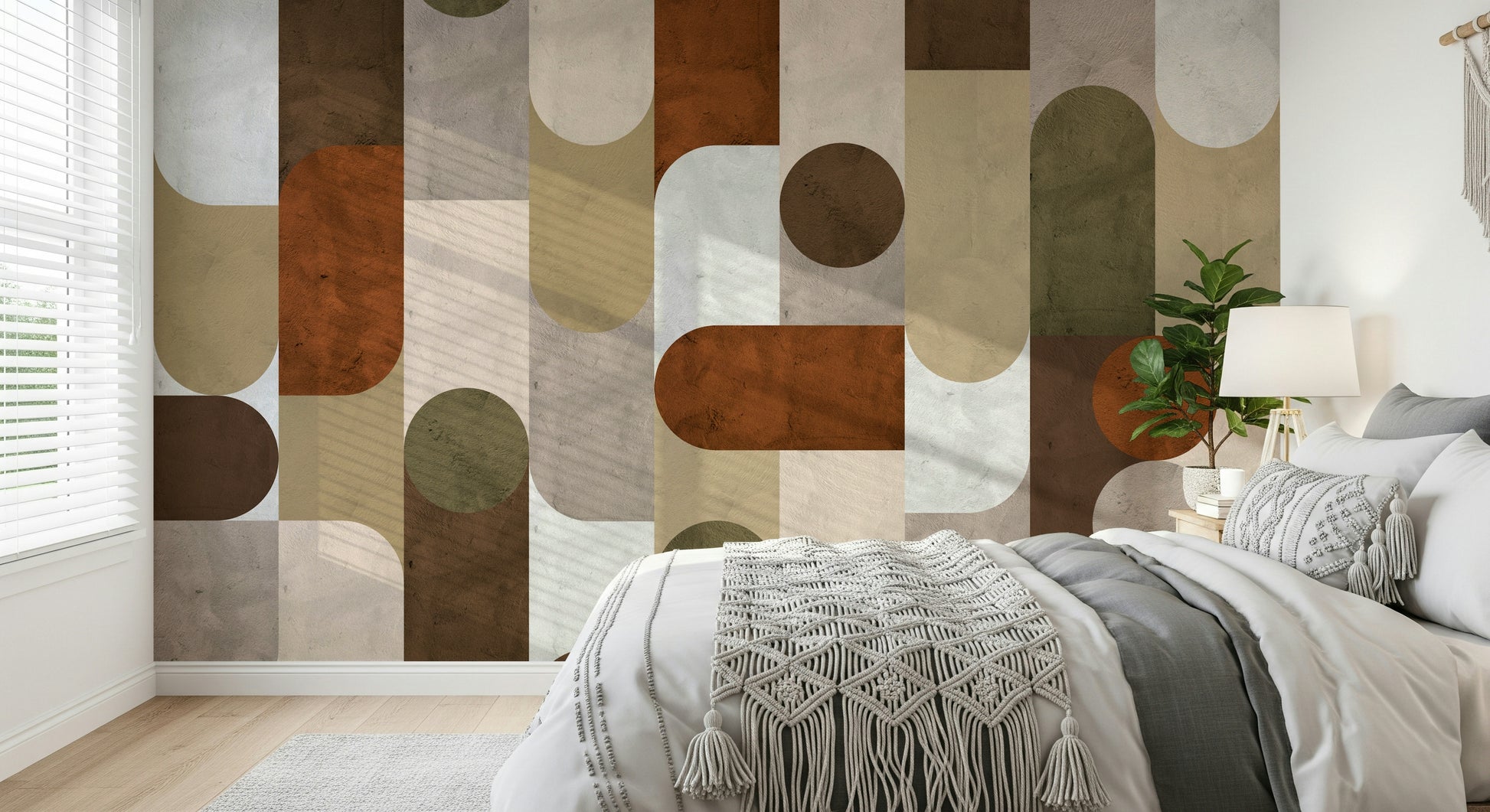 Artistic mural featuring aged mosaic textures and vintage geometric harmony.
