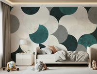 Abstract geometric wall mural showcasing artistic circles in minimalist, modern style.