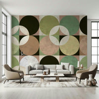 Geometric wall mural featuring harmonious retro circles ideal for modern or eclectic décor.