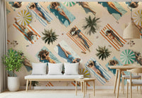 Calming wall mural with a dreamy gradient capturing the fading warmth of summer evenings.