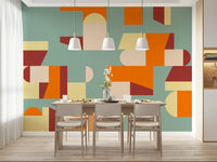 Contemporary geometric mural combining subtle warmth and cool air-inspired shades.
