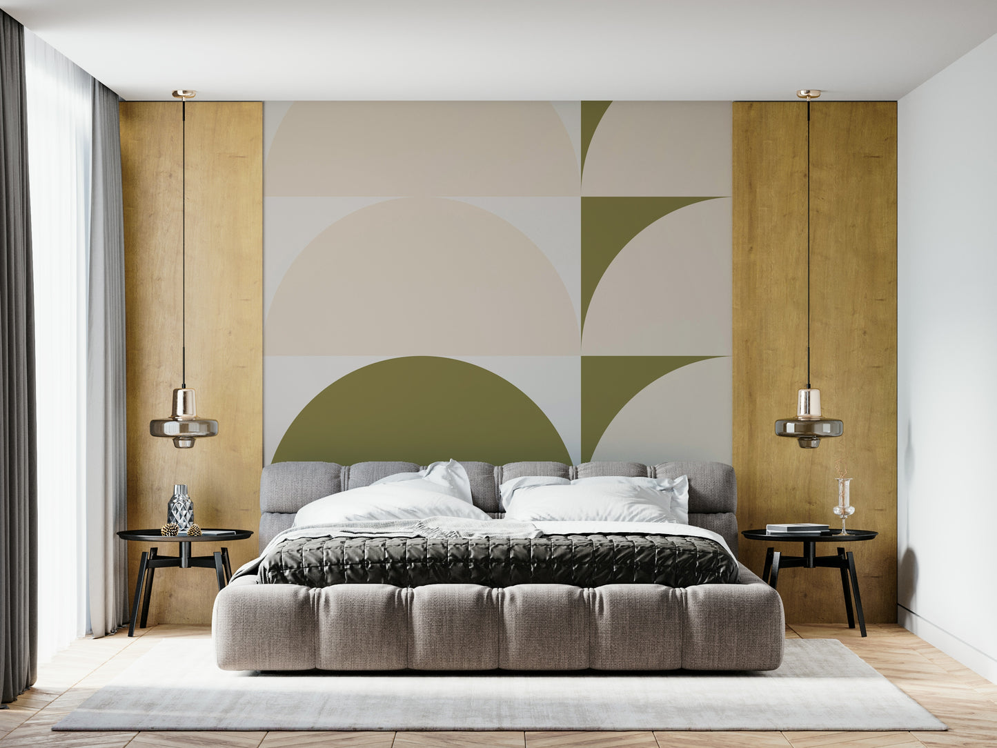 Panoramic retro mural capturing a glowing sunrise in warm, nostalgic tones for stylish interiors.