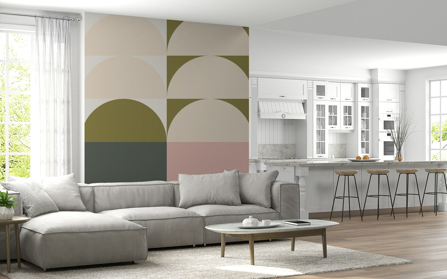 Sunrise-inspired panoramic mural with retro color palette perfect for modern or vintage décor.
