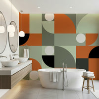 Artistic wall mural in terracotta and gray tones offering a harmonious, contemporary aesthetic.