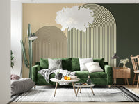 Abstract arch design wall mural with simple lines and soft color palette for refined spaces.