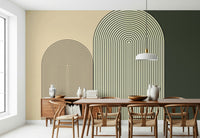 Minimalist arch design mural in soft beige and white tones perfect for modern interiors.