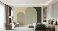 Stylish wall mural with abstract arch patterns adding depth and sophistication to walls.