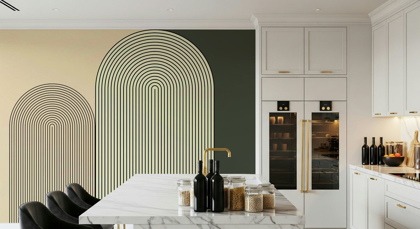 Architectural-inspired minimalist arch mural adding visual depth and calm simplicity to interiors.