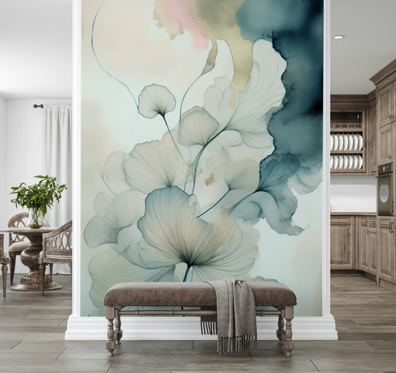 Translucent Teal Petals Wall Mural