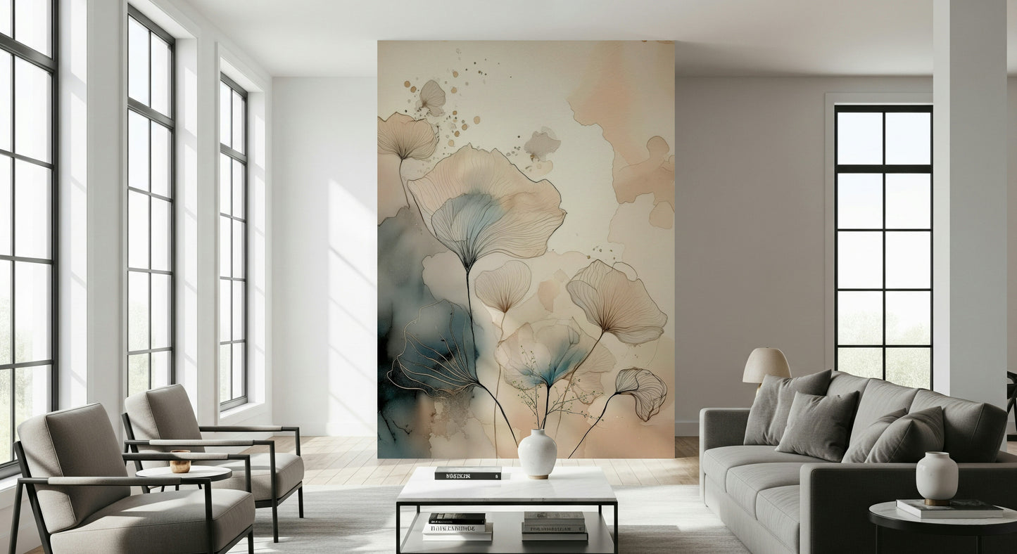 Luminous Botanical Lines Wall Mural