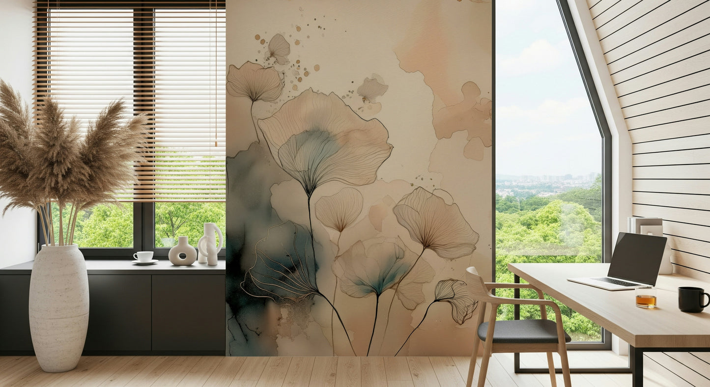 Luminous Botanical Lines Wall Mural