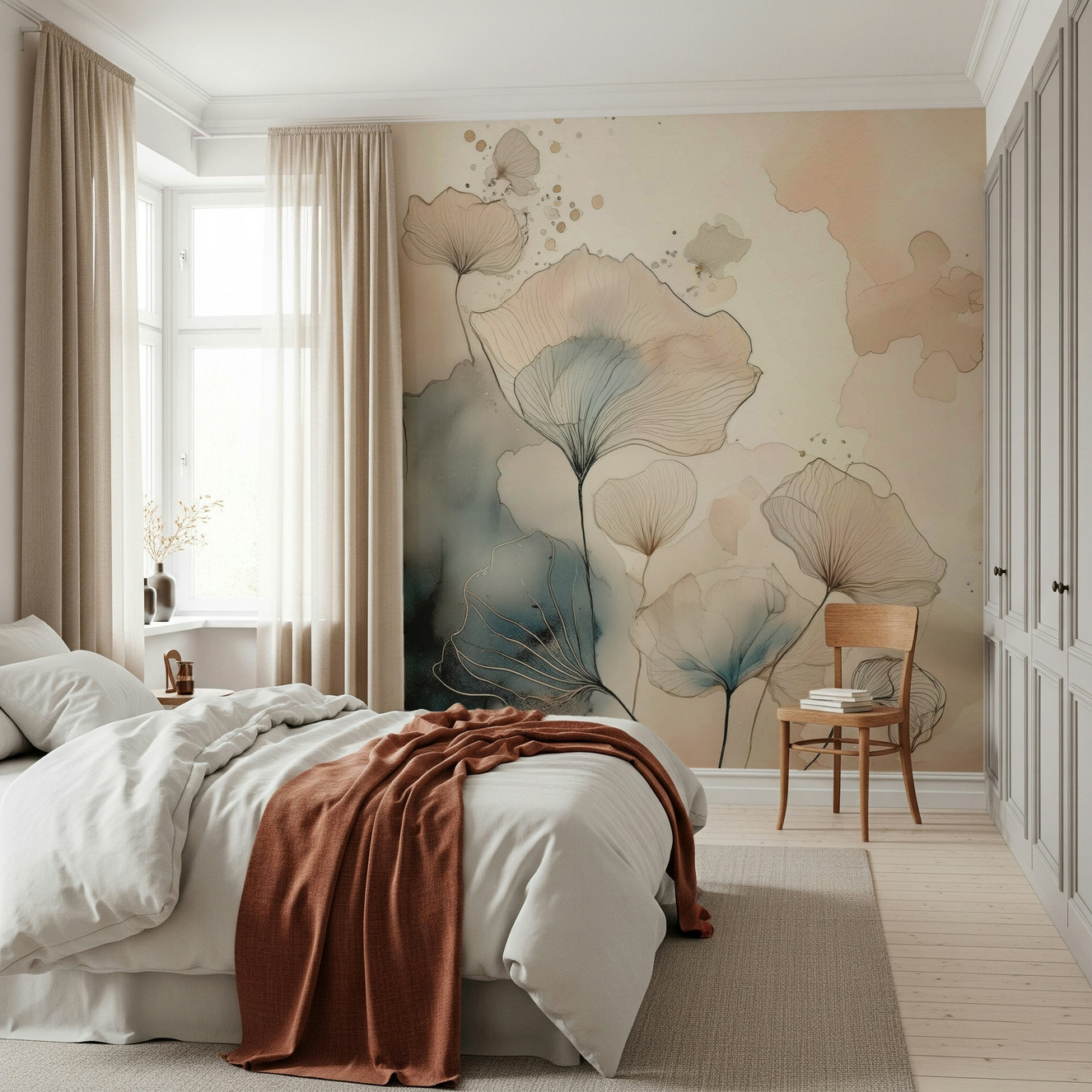 Luminous Botanical Lines Wall Mural