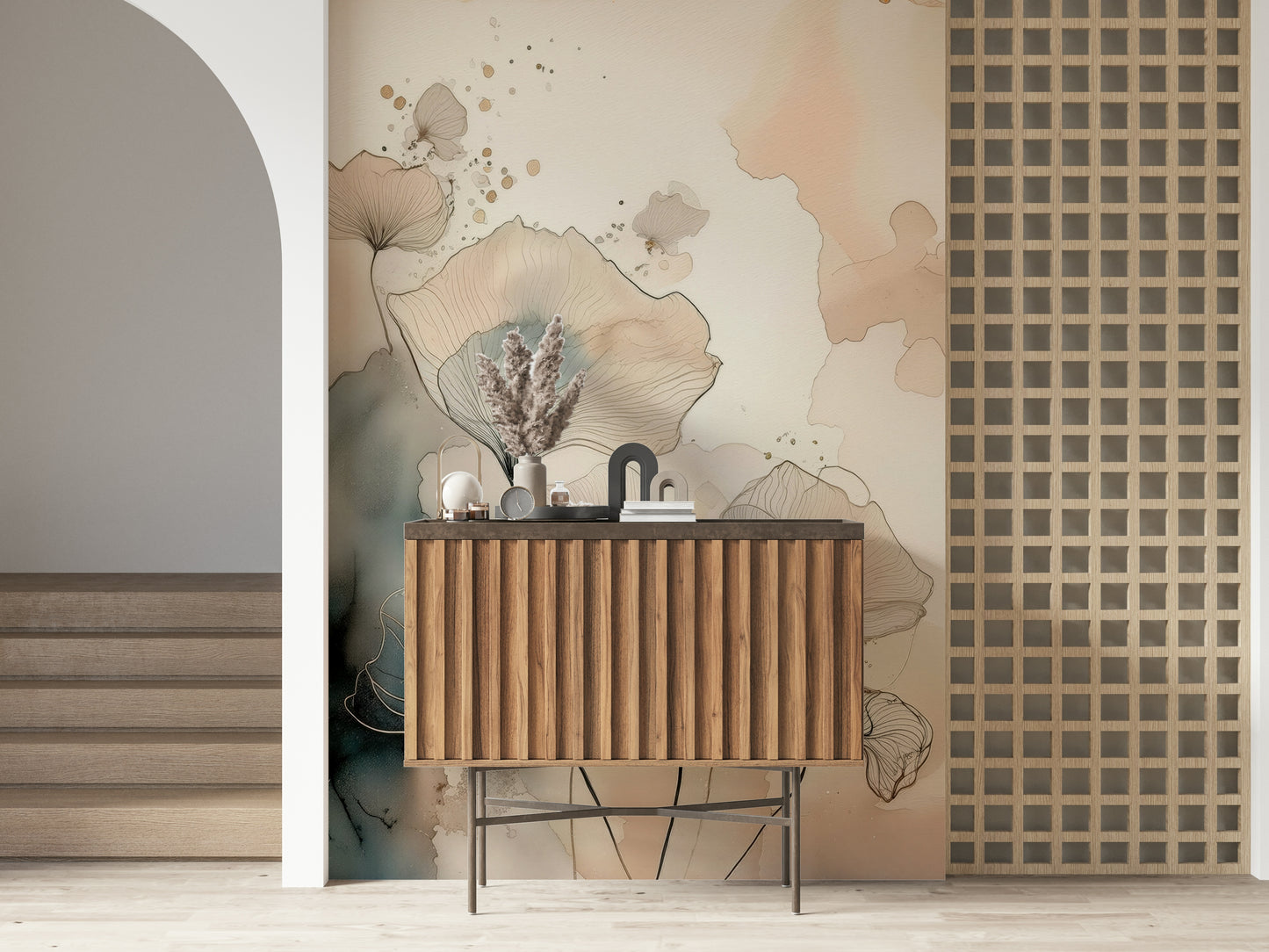 Luminous Botanical Lines Wall Mural