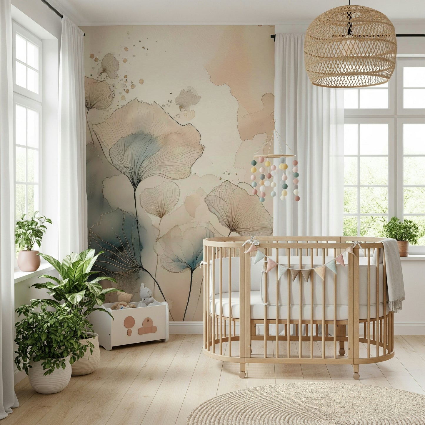 Luminous Botanical Lines Wall Mural