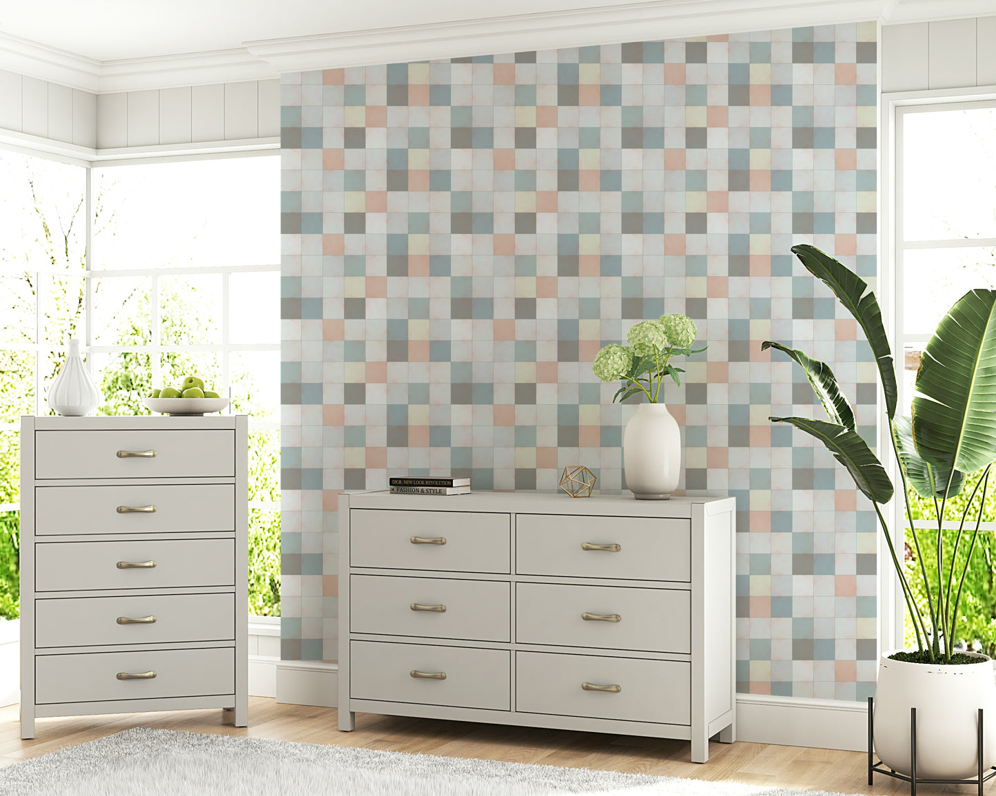 Soft Mosaic Tiles – Blue Mist Wallpaper⁠