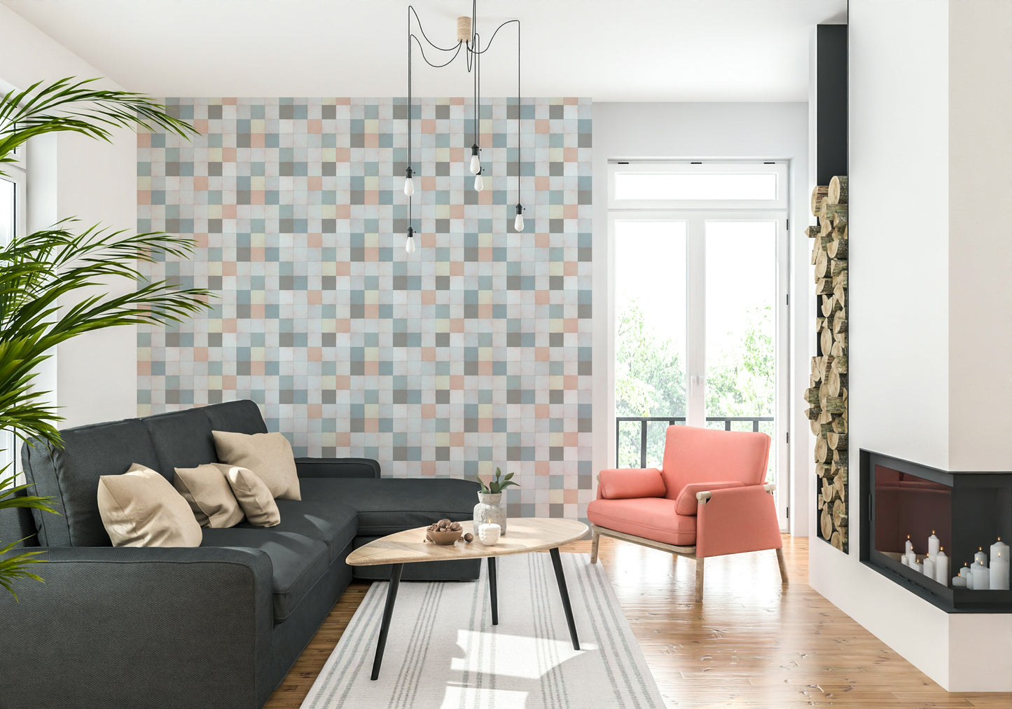 Soft Mosaic Tiles – Blue Mist Wallpaper⁠