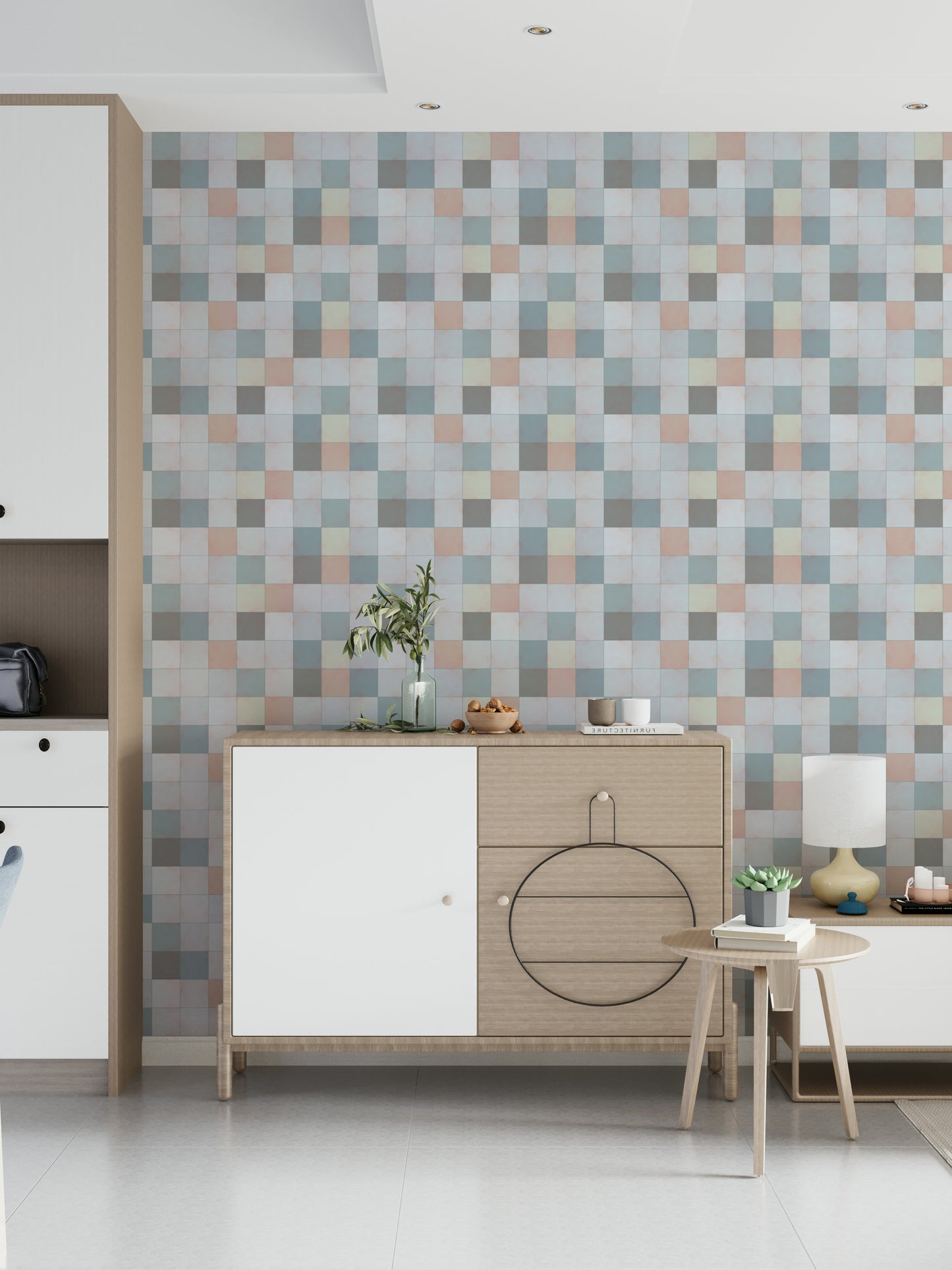 Soft Mosaic Tiles – Blue Mist Wallpaper⁠