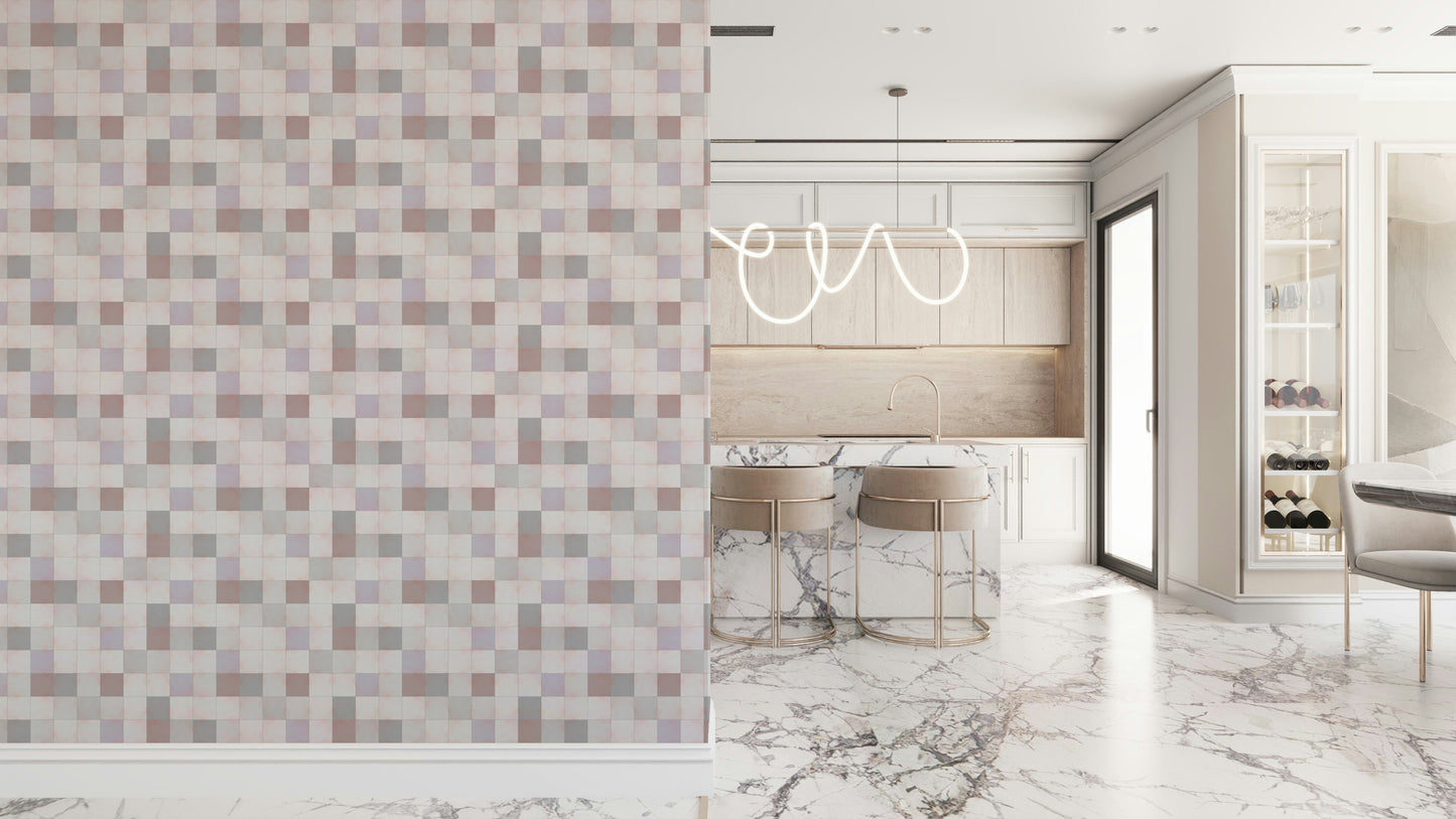Soft Mosaic Tiles – Blush Beige-GreyBlue Wallpaper⁠