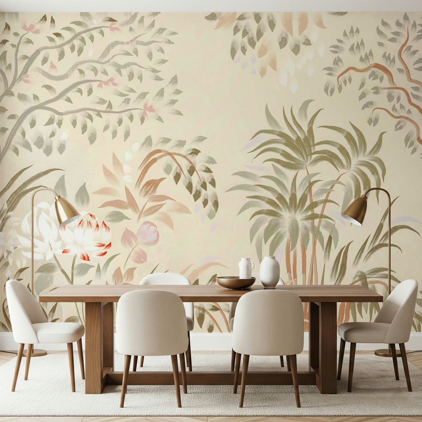 Artistic blooming foliage Garden Whispers wallpaper for walls graceful design.