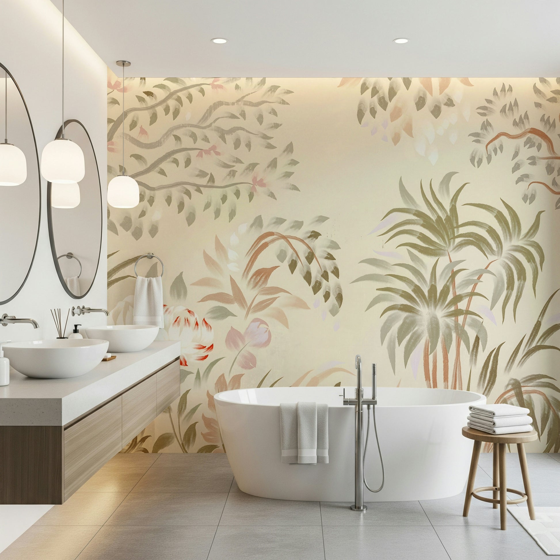 Cream background Garden Whispers wall mural vintage aesthetic chic décor.