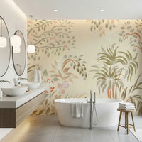 Cream background Garden Whispers wall mural vintage aesthetic chic décor.