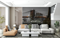 Skyline illumination Brooklyn Bridge Nights premium wall mural evocative nightscape.