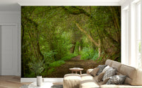 Emerald Forest Journey wallpaper peaceful sylvan path illustration.