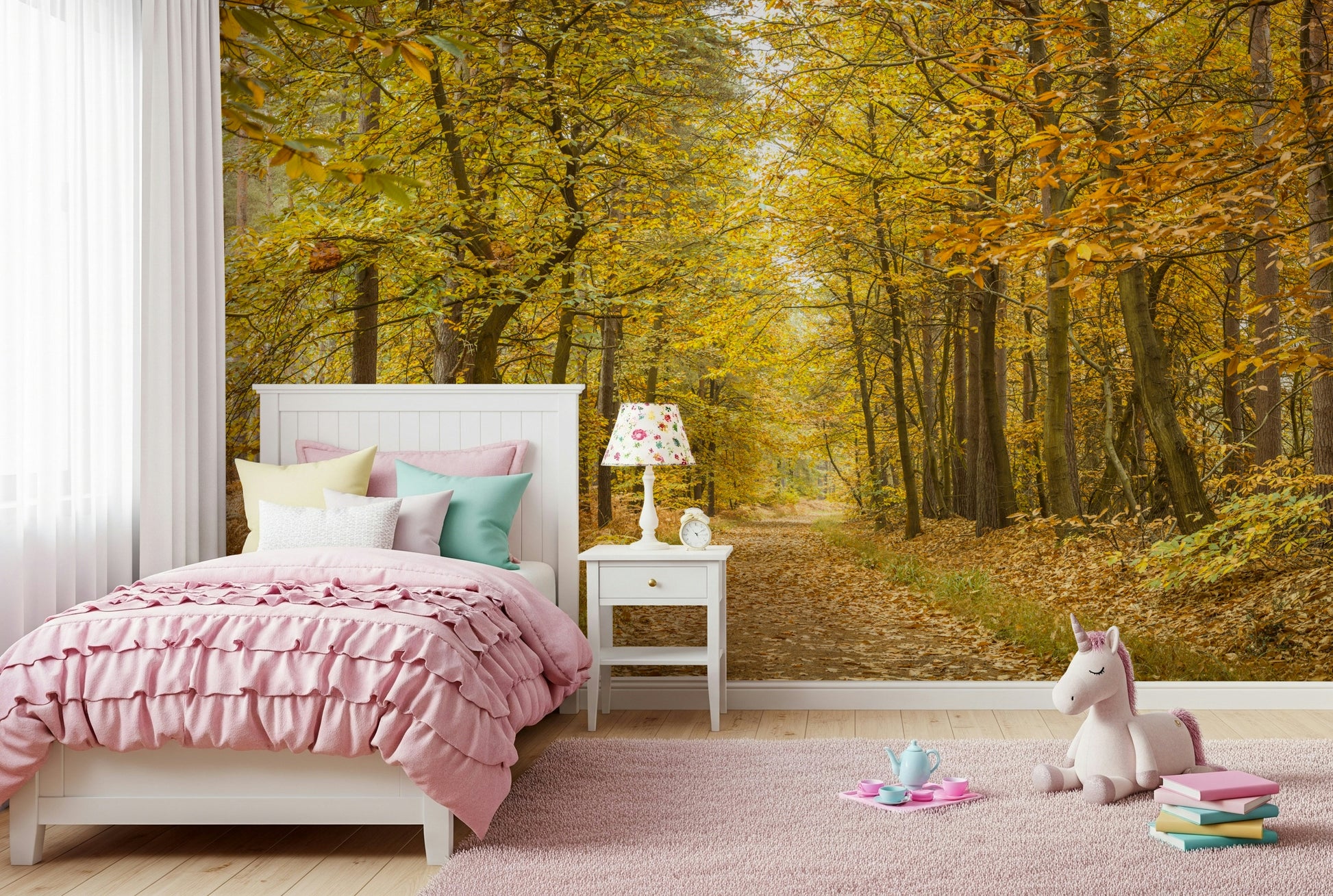 Vivid autumn Golden Canopy Trail golden woodland canopy and undergrowth.