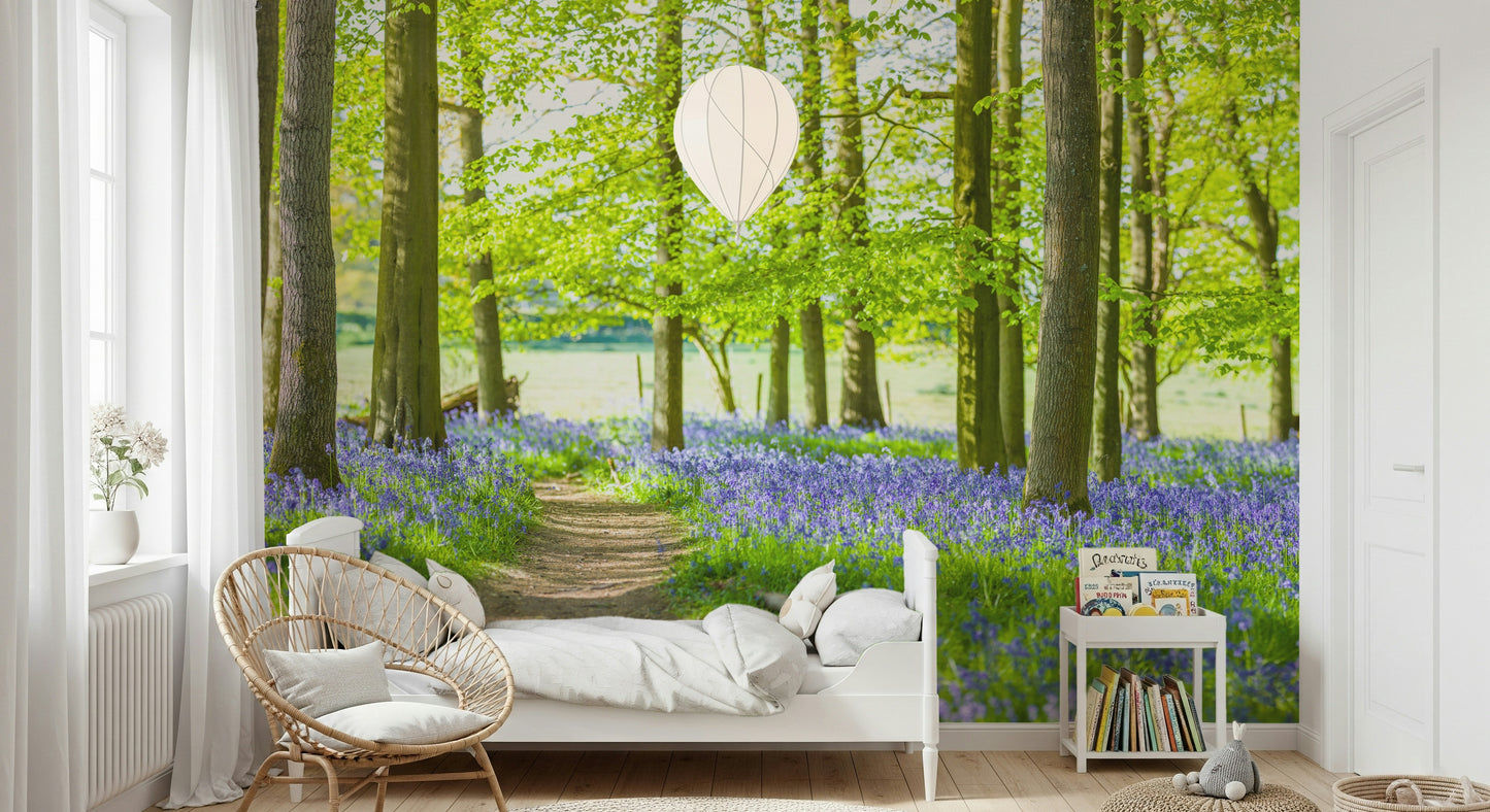 Wall mural springtime Bluebell Wonderland vivid green canopy