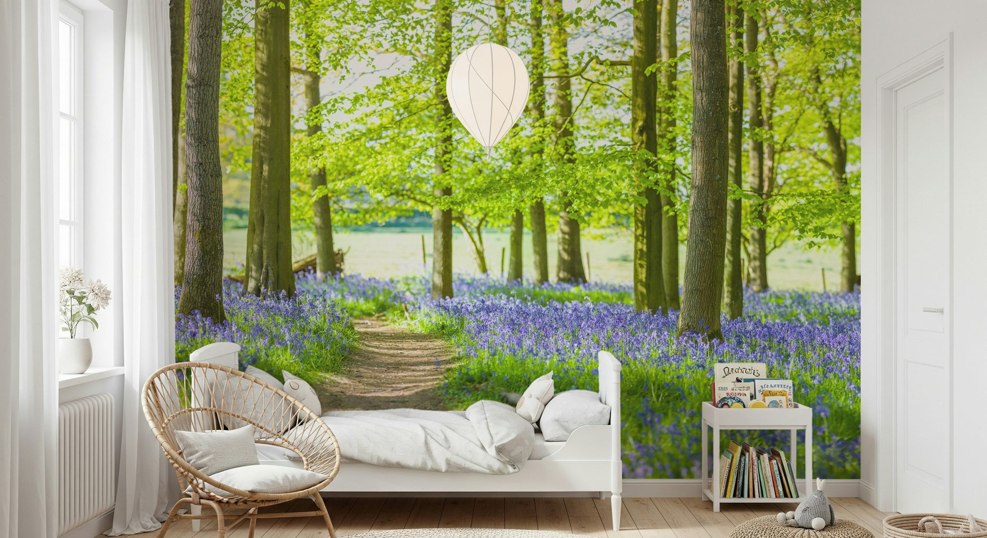 Wall mural springtime Bluebell Wonderland vivid green canopy