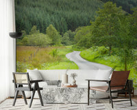 Panoramic wallpaper for walls of a charming rural road and rich foliage. Serenity.