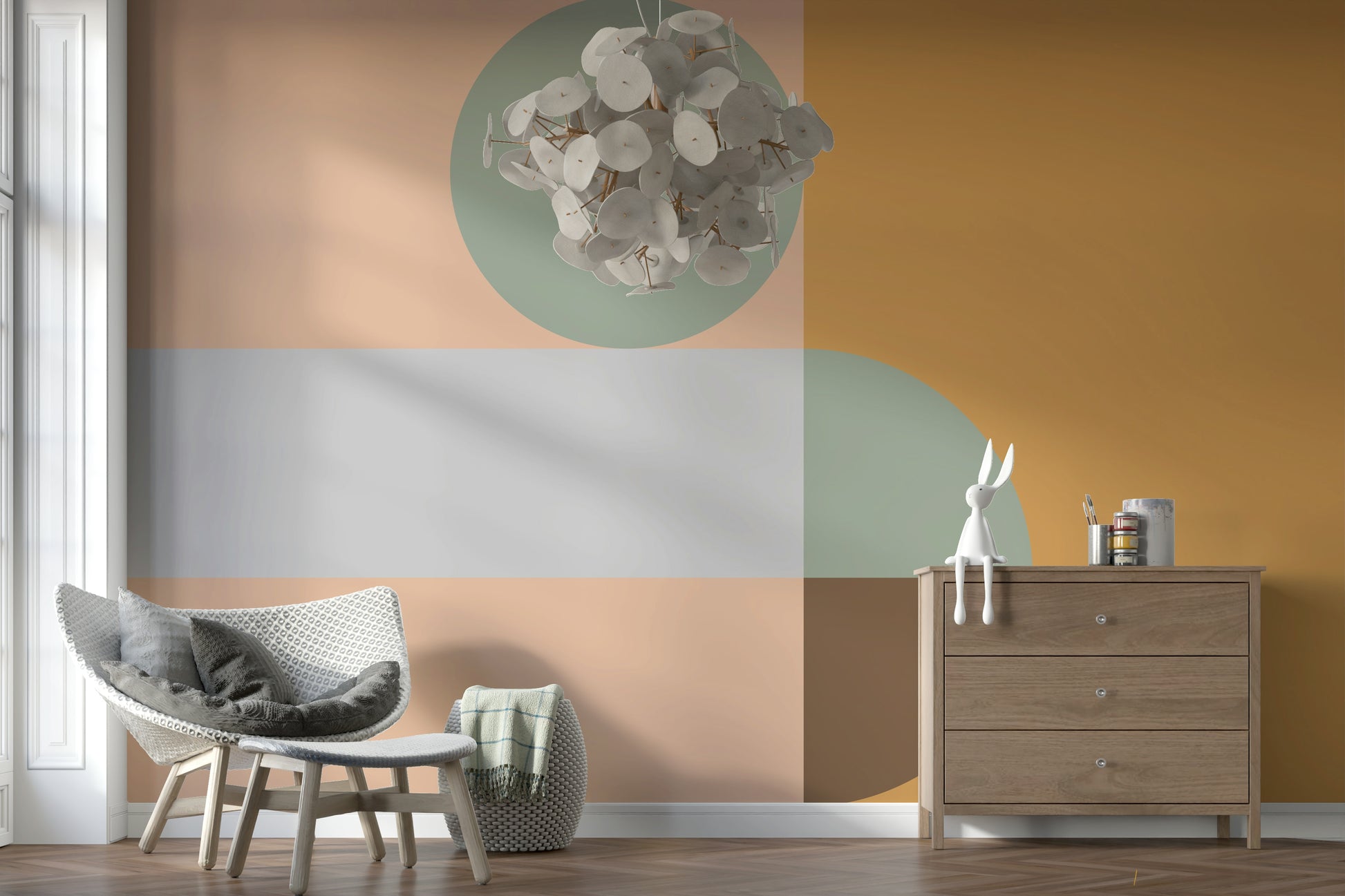 Gentle geometric wall mural, featuring the harmonious Pastel Spring design.