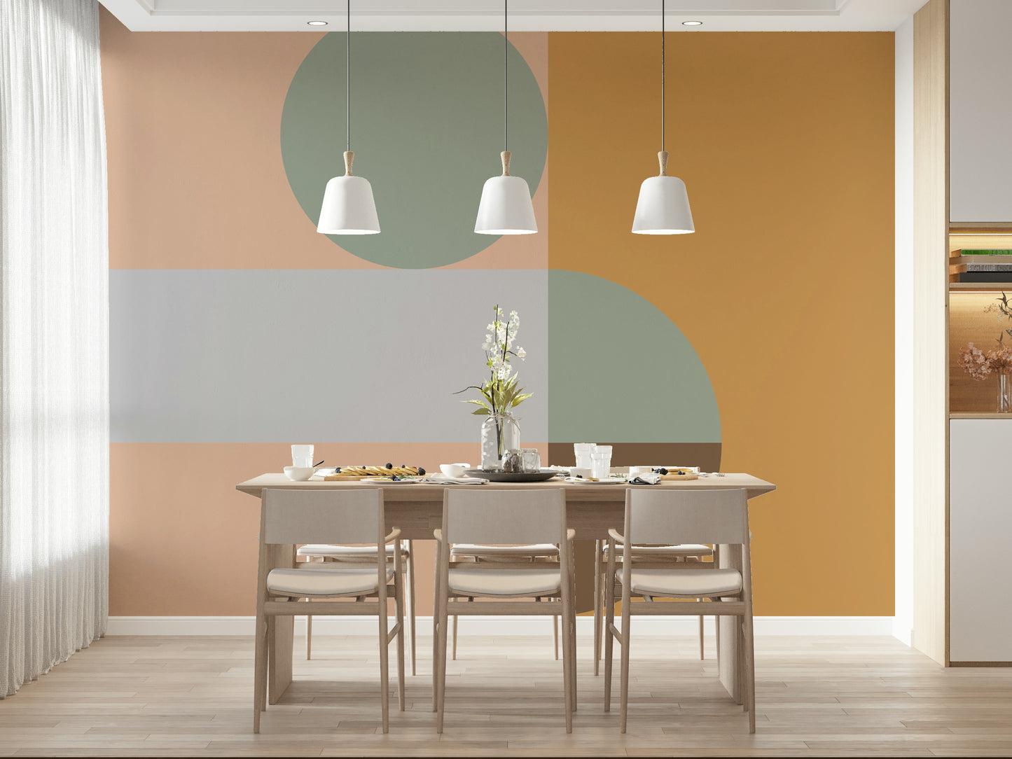 Simple shapes wall mural, creating an inviting and visually balanced effect.