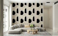 Woven Simple Vessel Shapes wallpaper for walls, calm silhouettes, neutral beige background.