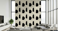 Odd collection of Simple Vessel Shapes mural for walls, black and white pitchers design.