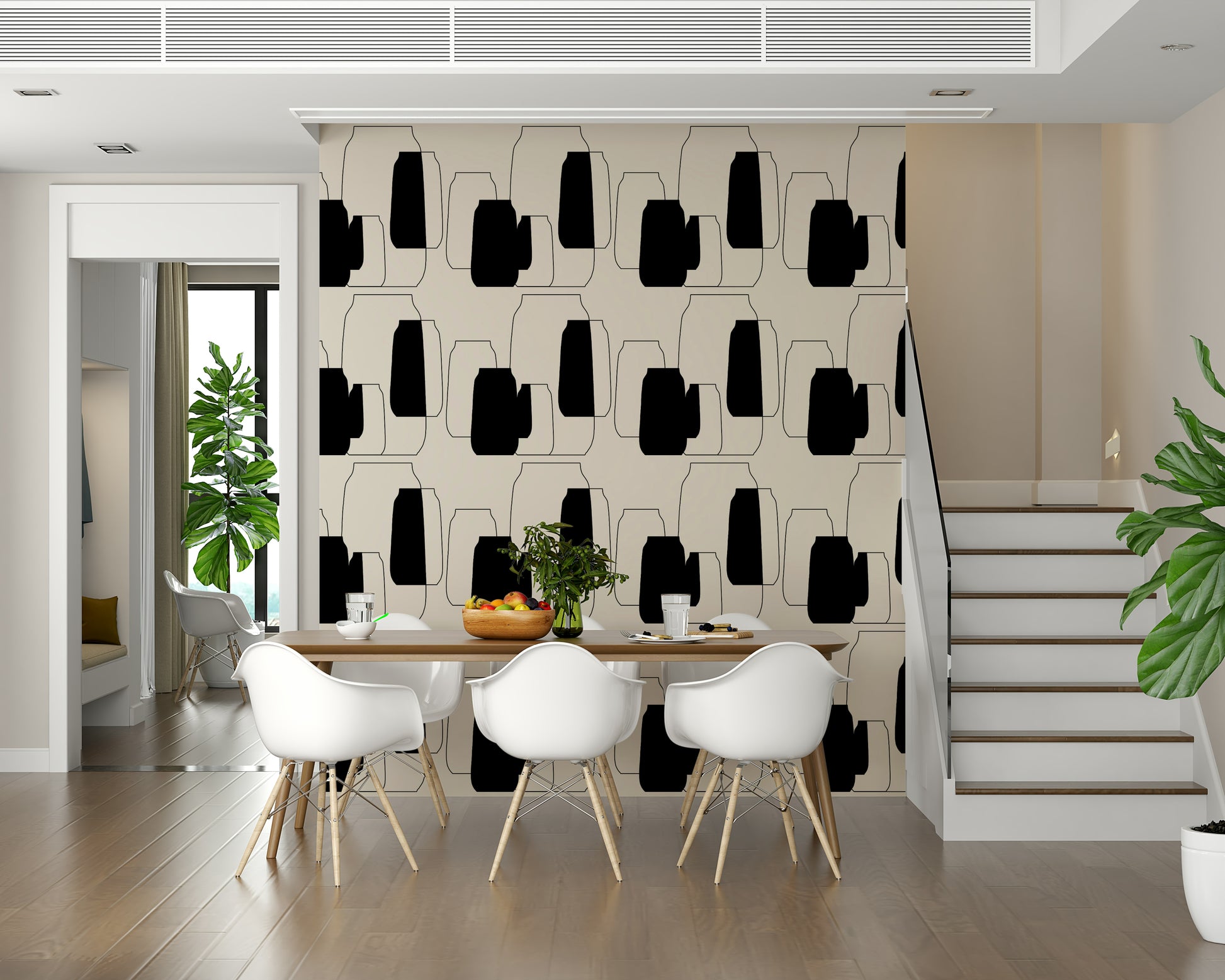 Simple Vessel Shapes wallpaper mural, abstract silhouettes, jugs, and artistic earthenware.